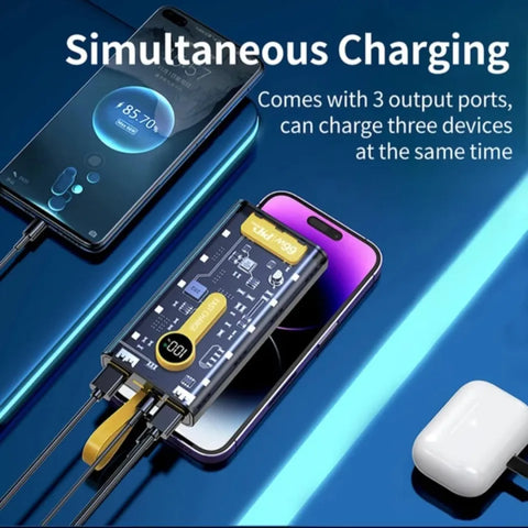 20000 MAH 66W FAST CHARGING TRANSPARENT POWER BANK FOR ANDROID & I Phone