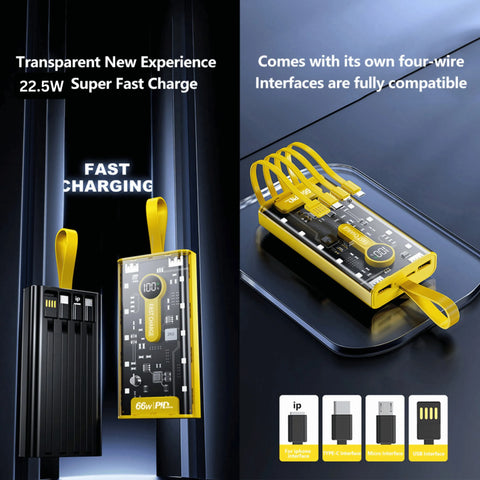 20000 MAH 66W FAST CHARGING TRANSPARENT POWER BANK FOR ANDROID & I Phone